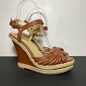 Womens SEYCHELLES Harlow Brown Braided Leather Wedge Sandals / Size 6.5